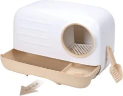 Merkloos PETLUX® XL Kattenbak Retro Design Met Lade, Schep En Opbergruimte - Grote Kattenbak - Kaki -Kattenspeelgoed Winkel 1200x944