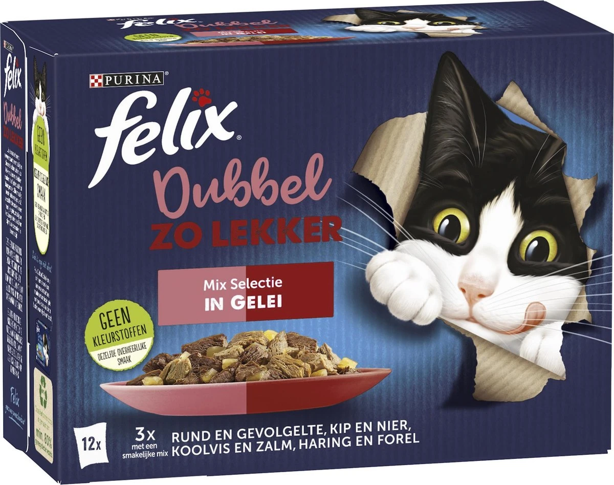 Felix Dubbel Zo Lekker Mix Selectie In Gelei - Katten Natvoer - 48 X 85g 4 Felix Dubbel Zo Lekker Mix Selectie In Gelei - Katten Natvoer - 48 X 85g - Afbeelding 2