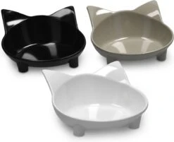 Navaris Voerbakjes Voor Katten - Set Van 3 Voer- En Waterbakken - Met Kattenkopjes Vorm - Antislip - Etensbakjes In Grijs, Wit En Zwart -Kattenspeelgoed Winkel 1200x977