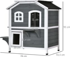 PawHut Kattenhuis Voor Buiten Kattenhut Met 2 Verdiepingen Kattenvilla, Asfaltdak, Massief Hout Grijs D30-236 17 PawHut Kattenhuis Voor Buiten Kattenhut Met 2 Verdiepingen Kattenvilla, Asfaltdak, Massief Hout Grijs D30-236 -Kattenspeelgoed Winkel 1200x983 3