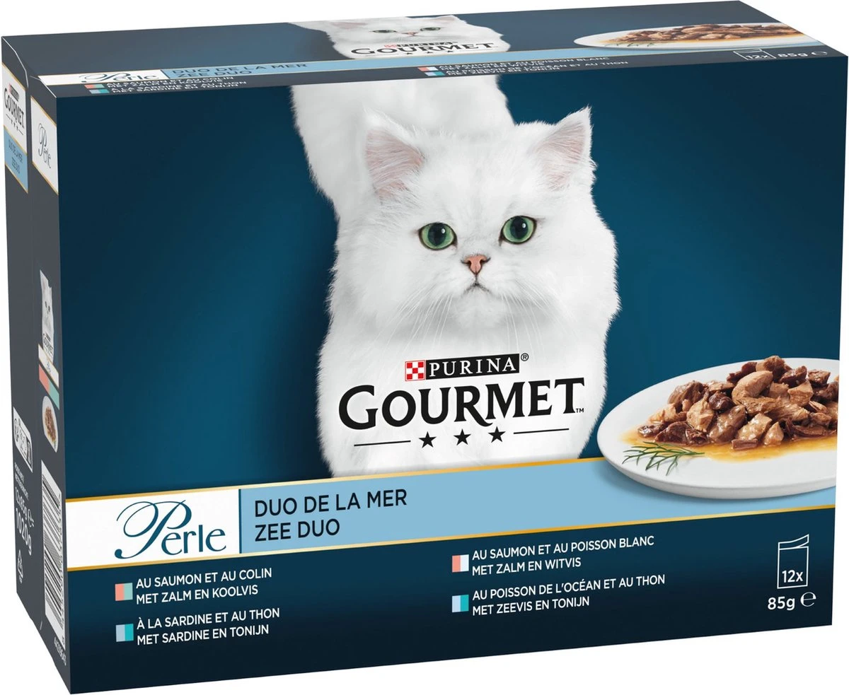 Gourmet Perle Duo – Kattenvoer Natvoer - Met Zalm En Koolvis, Zalm En Witvis, Zeevis En Tonijn, Sardine En Tonijn – 48 X 85 Gr 8 Gourmet Perle Duo – Kattenvoer Natvoer - Met Zalm En Koolvis, Zalm En Witvis, Zeevis En Tonijn, Sardine En Tonijn – 48 X 85 Gr - Afbeelding 6