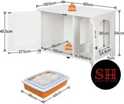 Merkloos Signature Home Wittykitty Kattenbak - Kattenkast - Kattenbakkast - Kattenhuis Met Deur En Aparte Scheidingswand - Kattenbak Opbergdoos - Wit - 80 X 54 X 50.5 Cm -Kattenspeelgoed Winkel 1200x999 1