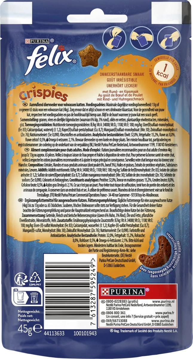 Felix Crispies - Kattensnacks Rund & Kip - 8 X 45g 7 Felix Crispies - Kattensnacks Rund & Kip - 8 X 45g - Afbeelding 5