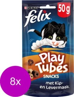 Felix PlayTubes - Kattensnacks - Kip & Lever - 8 X 50g -Kattenspeelgoed Winkel 920x1200
