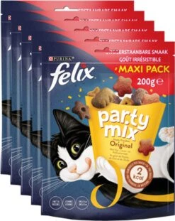 Felix Party Mix - Kattensnacks Original Mix - 5 X 200g -Kattenspeelgoed Winkel 953x1200