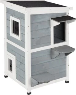 Relaxdays Kattenhuis Buiten - Groot Kattenhok Binnen - Hoog Kattenmeubel Grijs Hout - Tuin -Kattenspeelgoed Winkel 960x1200 3