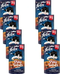 Felix PlayTubes - Kattensnacks - Kip & Lever - 8 X 50g -Kattenspeelgoed Winkel 982x1200 2